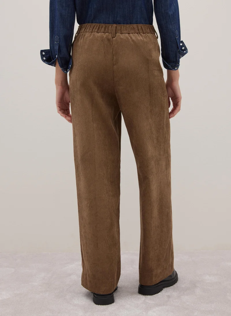 Ovs  OVS Brown Regular Fit Textured Stretch Fabric Trousers for Women | Best Price UAE